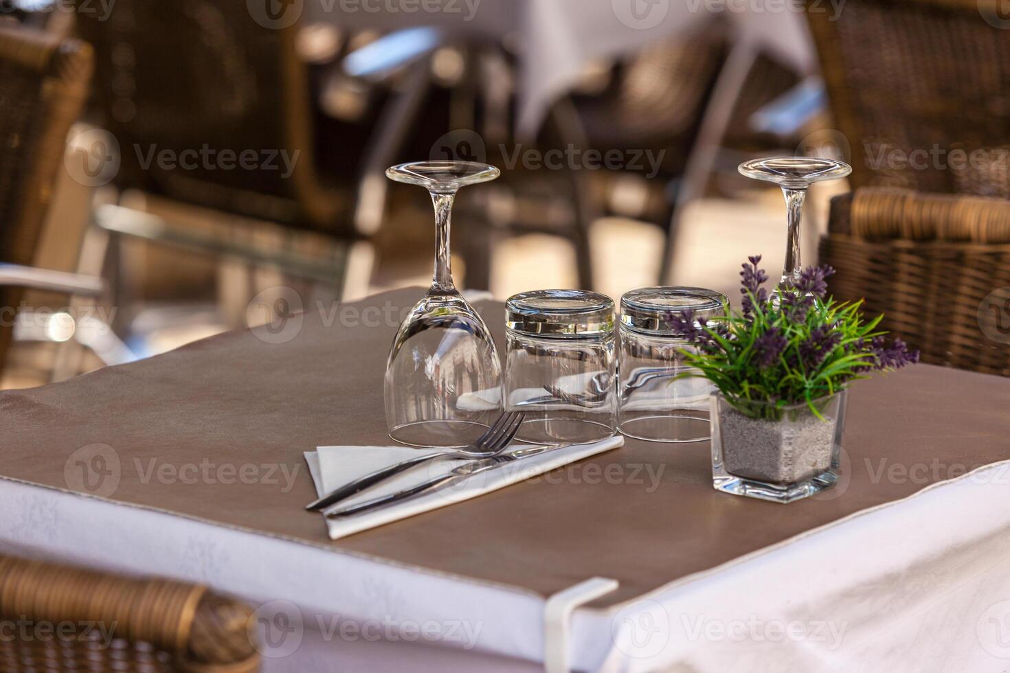 Cozy Restaurant tables ready for service photo