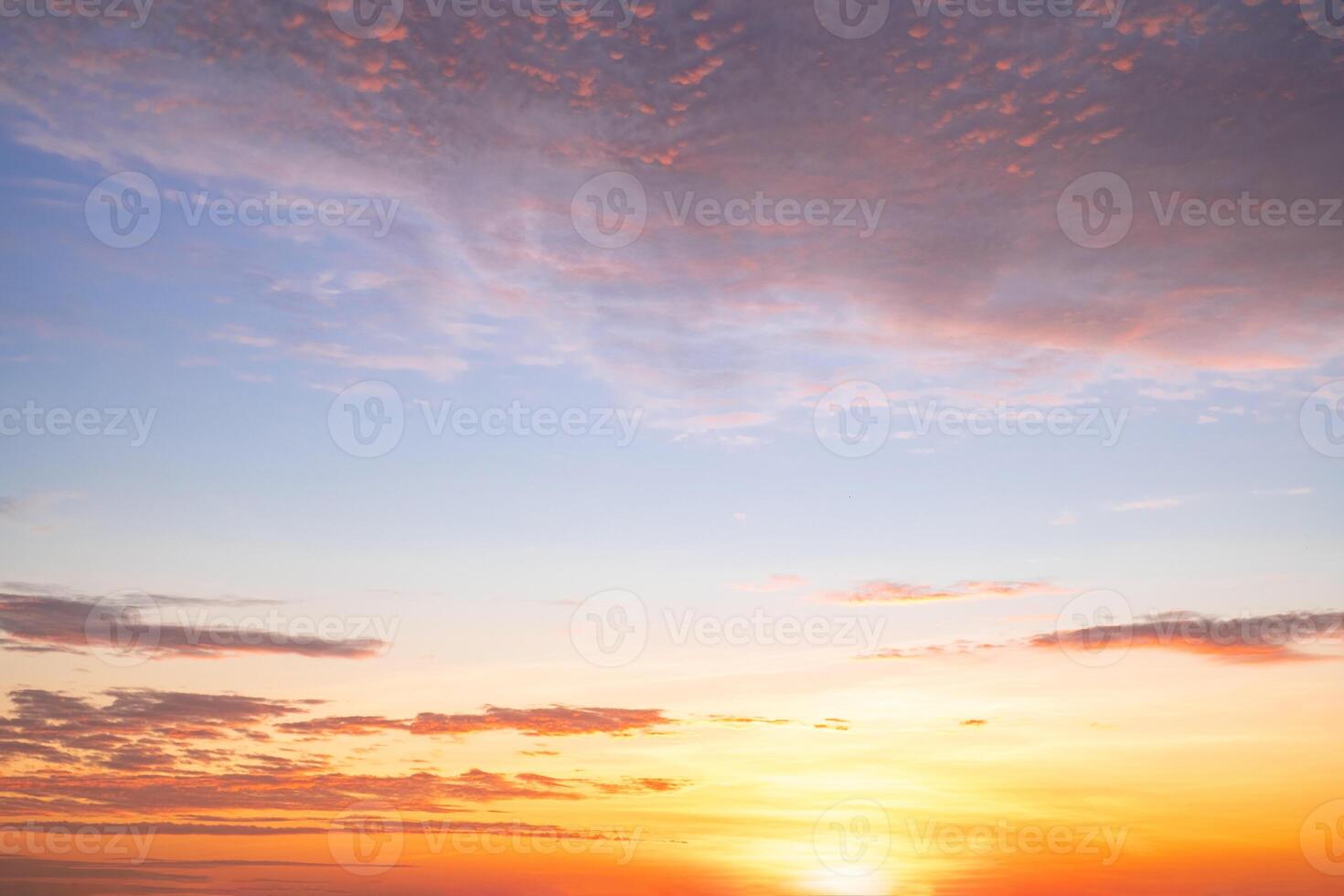 like a bright golden and blue sky. The sunrise is decorated with clouds in various shapes, everning,Twilight, Large size, High definition landscape photo