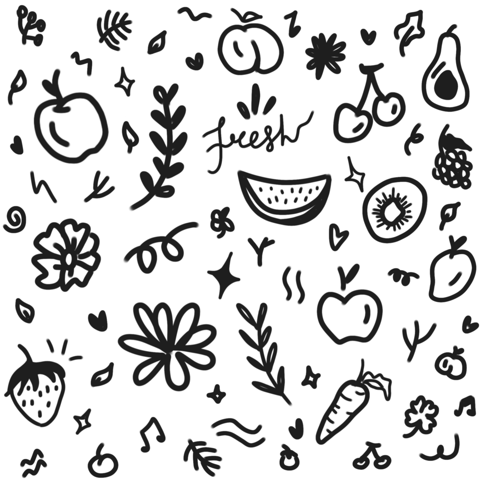 Cute hand drawn seamless pattern with fruits and flowers png