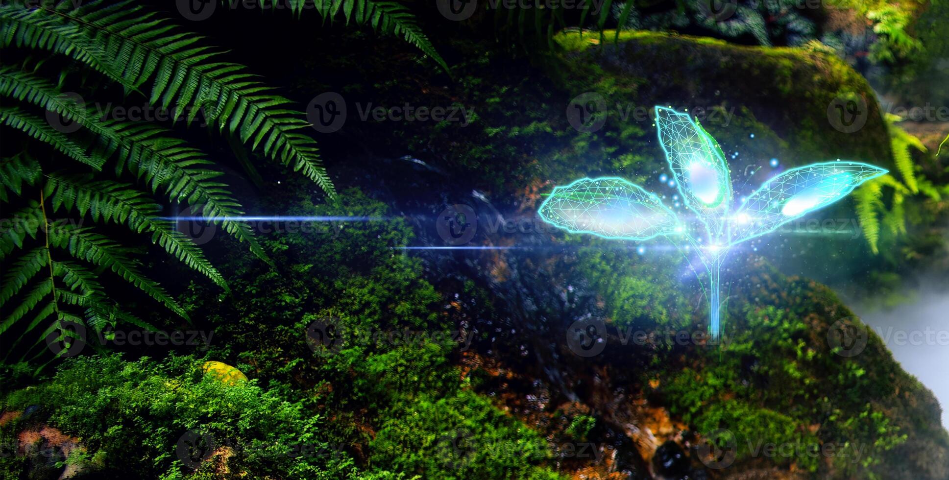 Crystal tree on moss, ESG environment Social and Governance, World sustainable environment concept, CSR, ESG, NET ZERO photo