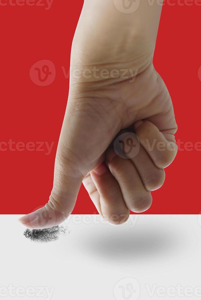 Thumb pressing down for biometric identification, hand gesture photo