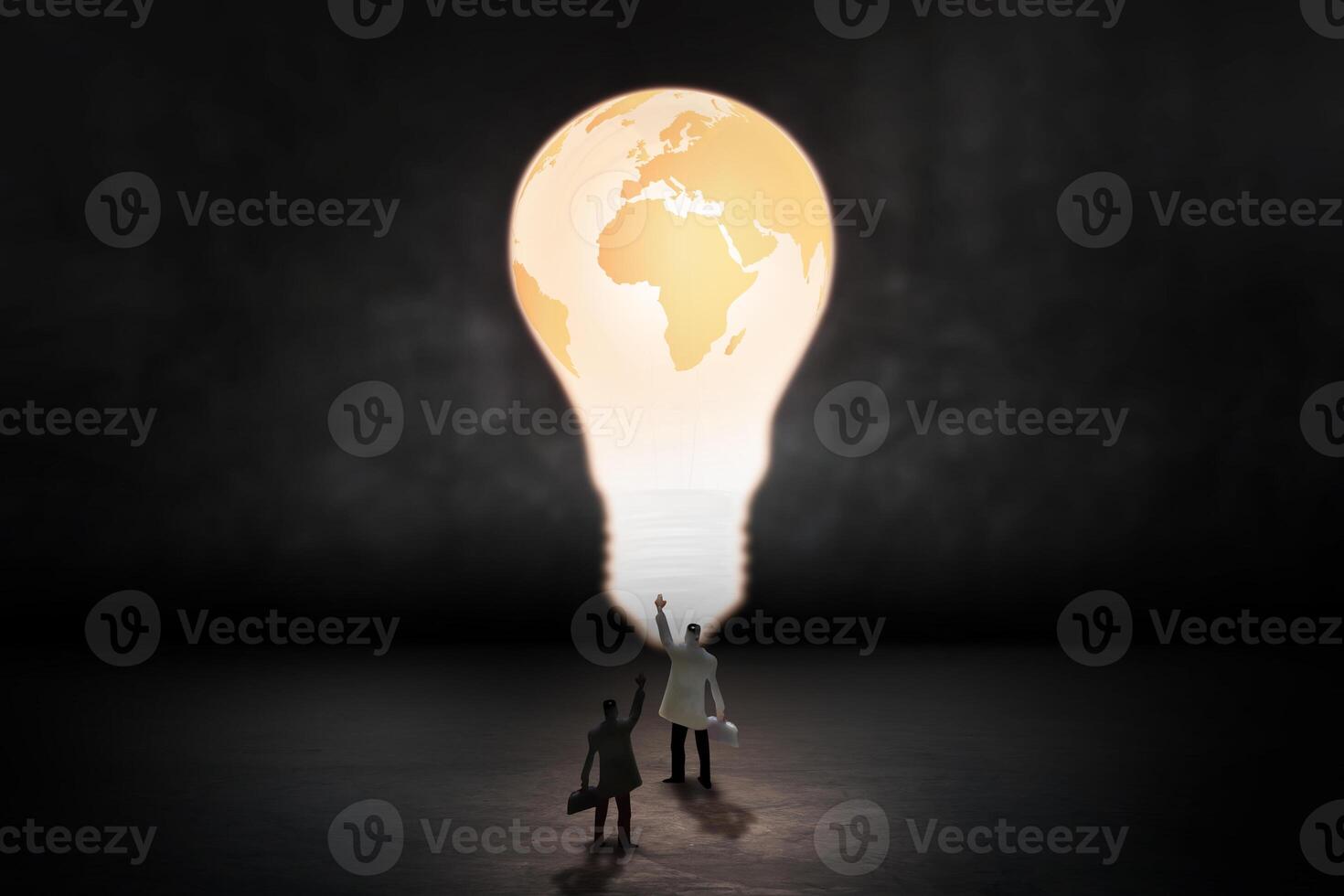 Businessman in new idea. Lightbulb hole, shape door - Innovation concept photo