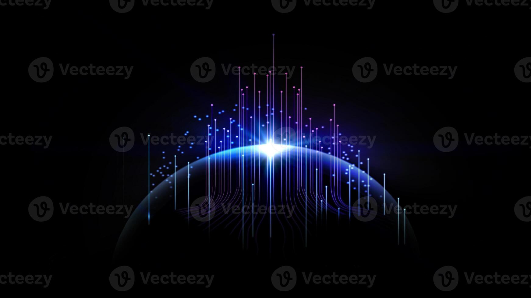 Wave lines on dark background. Future technology network photo