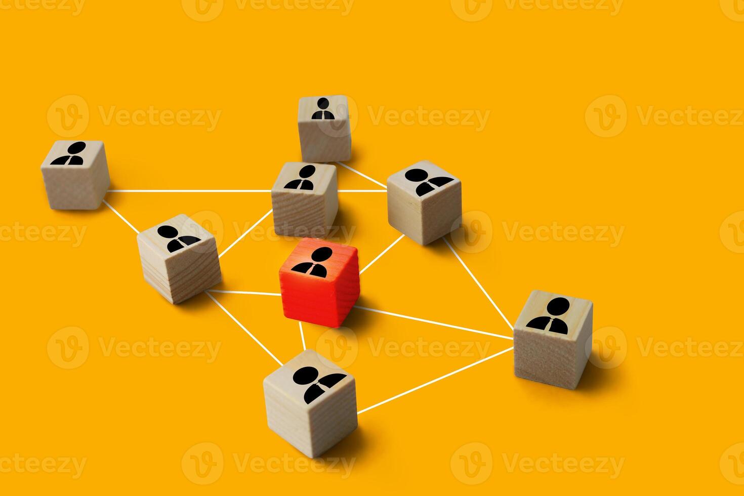Connecting icon people wooden cube block for social media networking photo