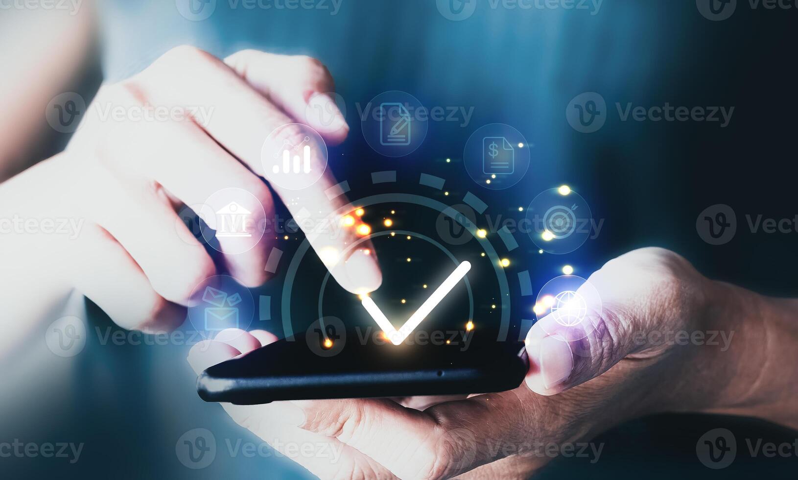 Validation concept for business process automation, quality assurance management, certification, digital transformation. photo