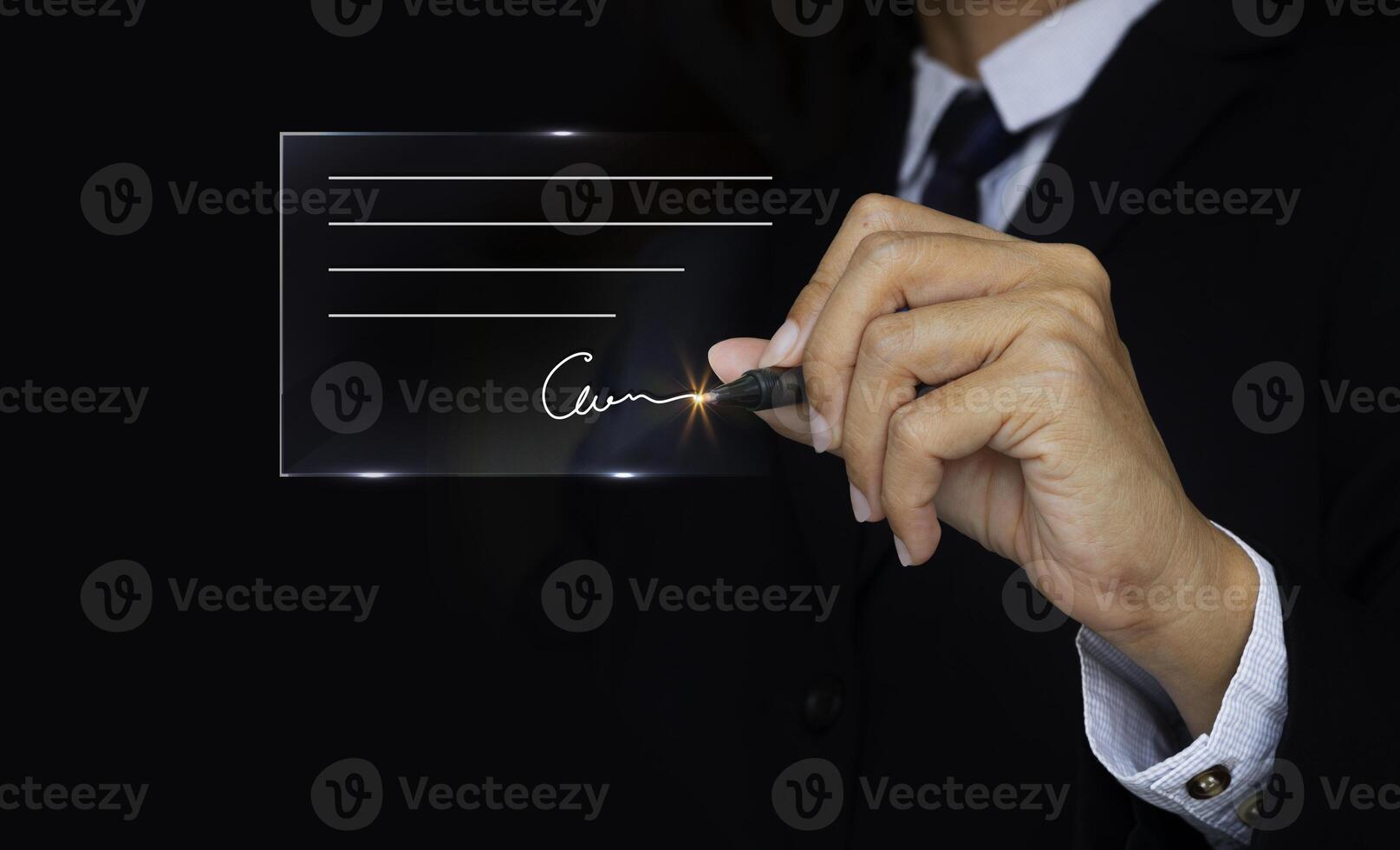 Electronic Signature Concept, Electronic Signing Businessman signs electronic documents on digital documents on virtual screen using stylus pen. photo