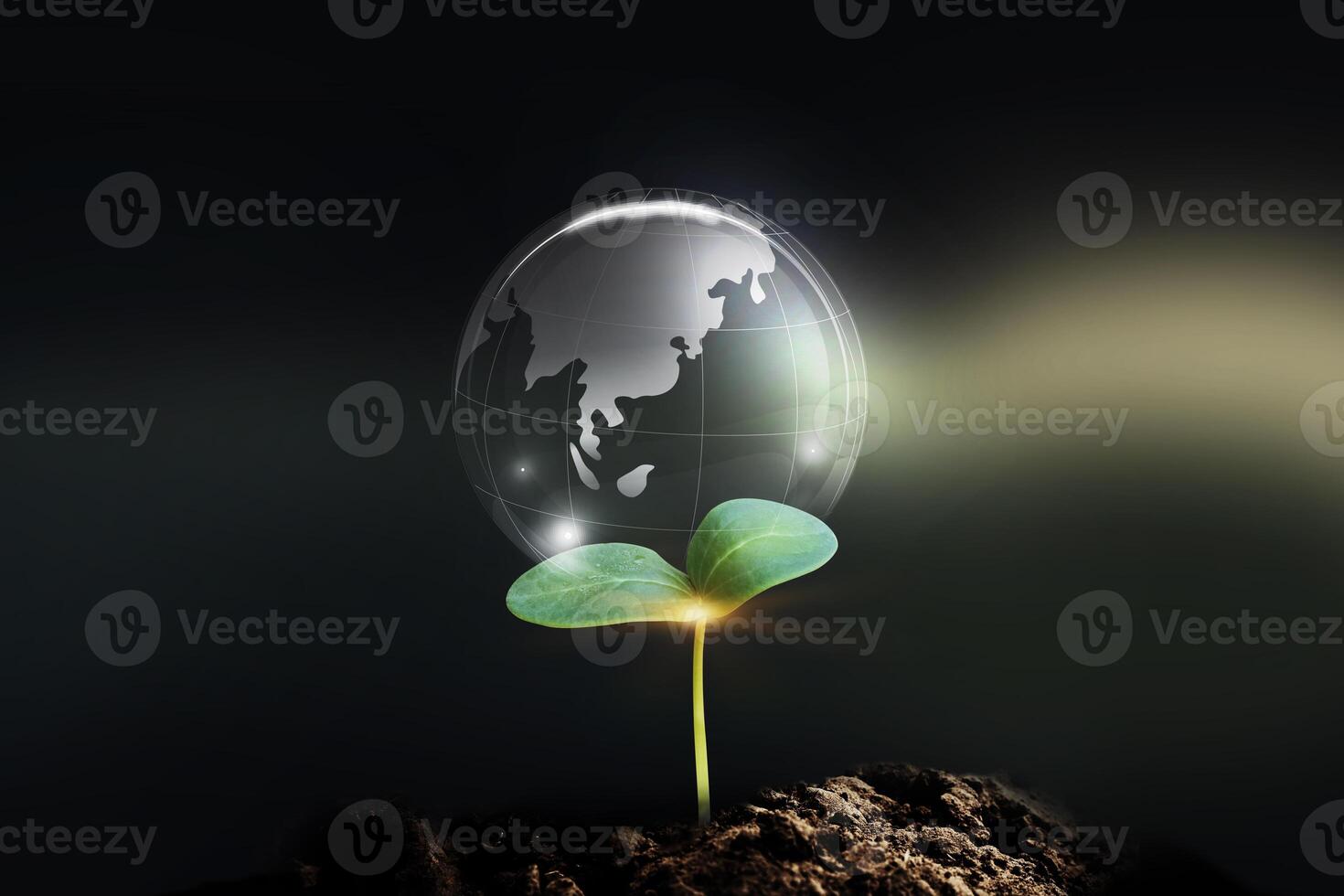 Environment, eco and energy saving concept. Energy resources crystal earth on sunny background. photo