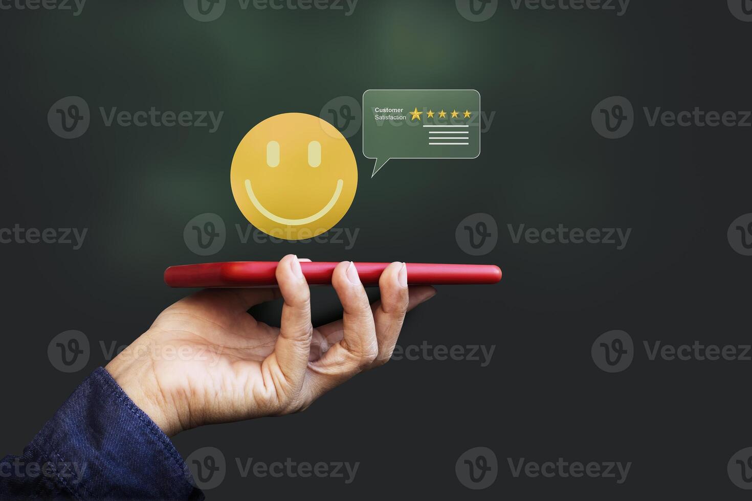 Businessman holding smile icon for the best evaluation, customer review, assessment, satisfaction photo