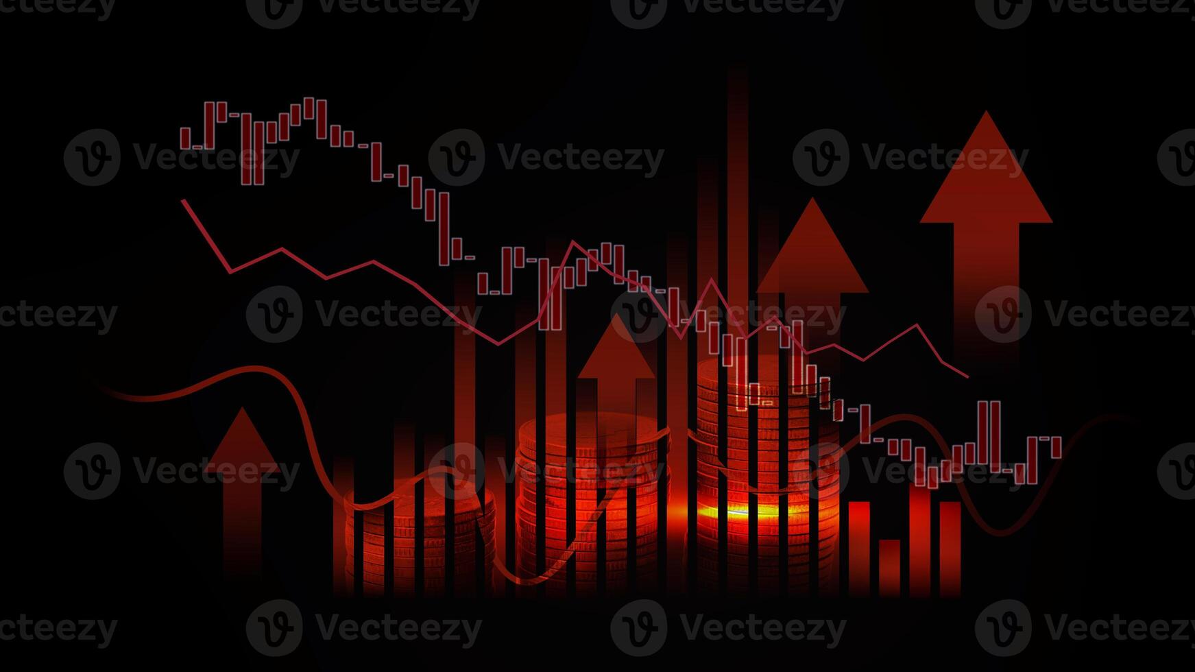 Graph with arrows and a red light business background photo