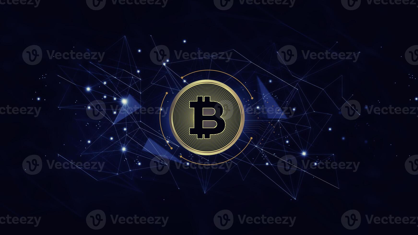bitcoin on dark background with dots and lines photo
