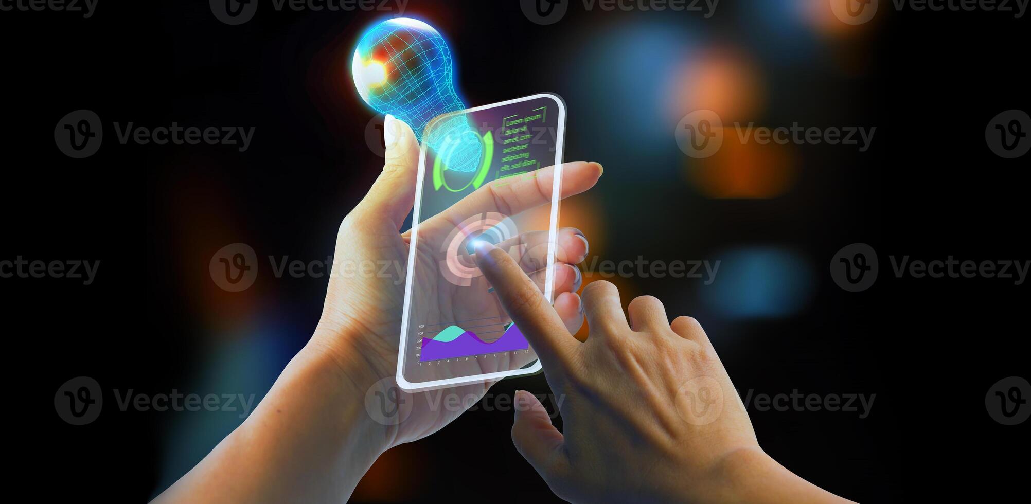a person holding a smartphone with a glowing screen photo