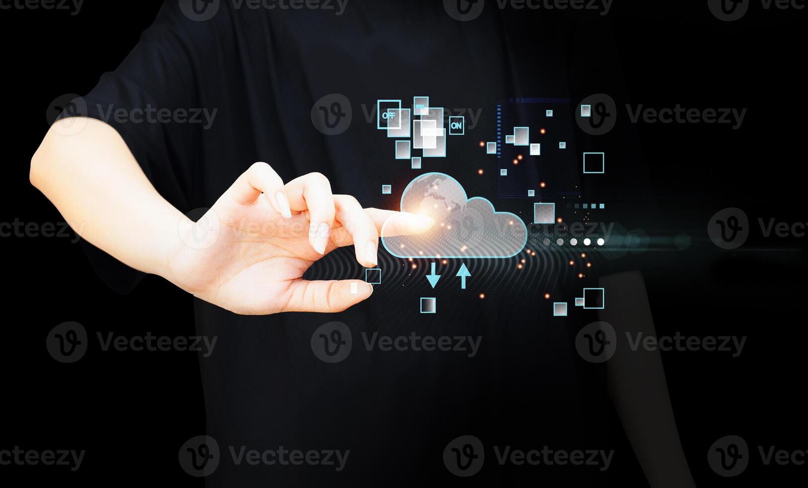 a person touching a cloud with a finger photo