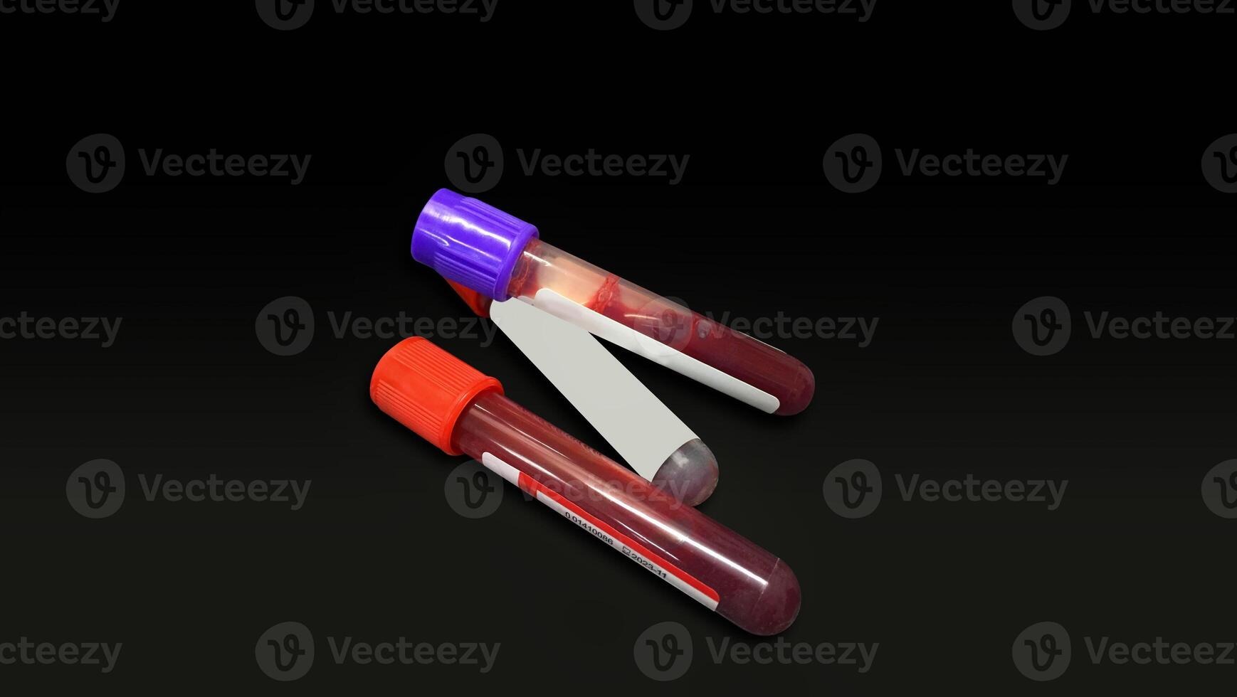 two blood test tubes with red and purple liquid photo