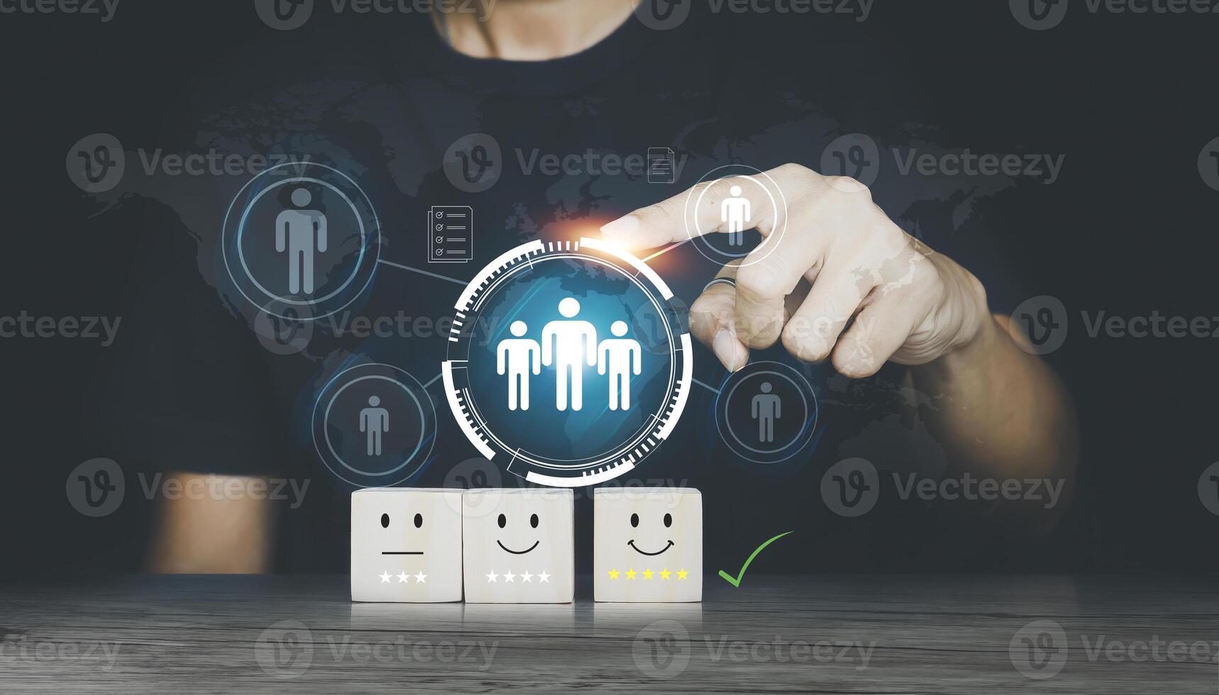 man touching a button with a group of people on it photo