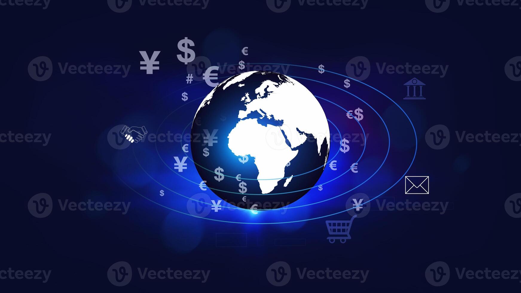 global currency exchange concept with currency symbols and icons on a dark background photo