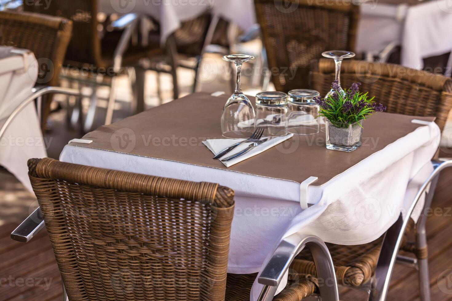 Cozy Restaurant tables ready for service photo