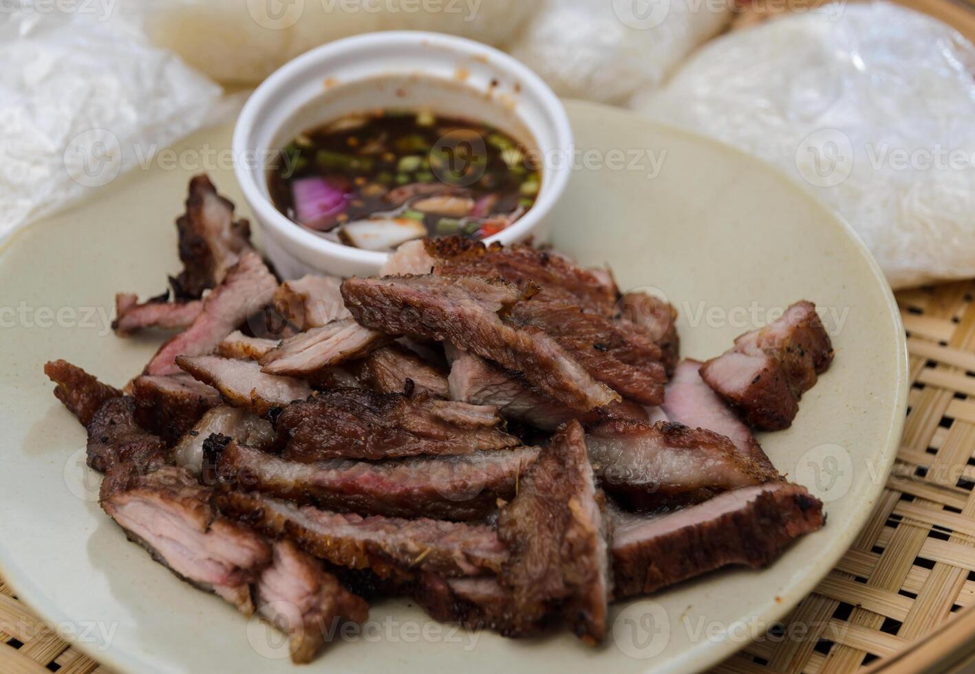Slice grilled pork, Thai cuisine photo