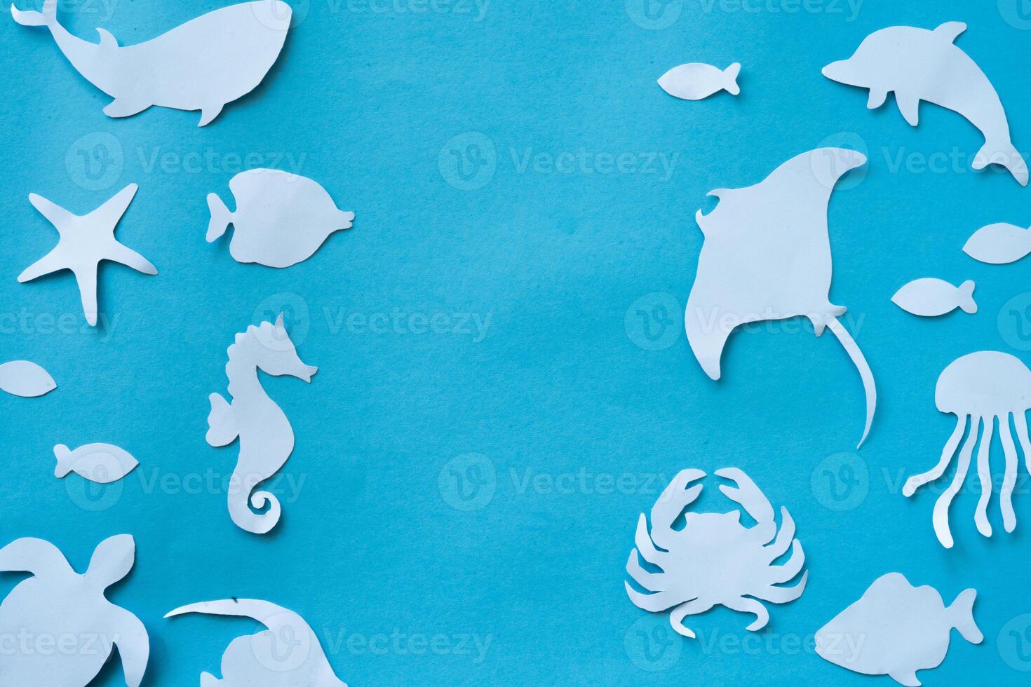Fish copy space background in paper cut out craft photo
