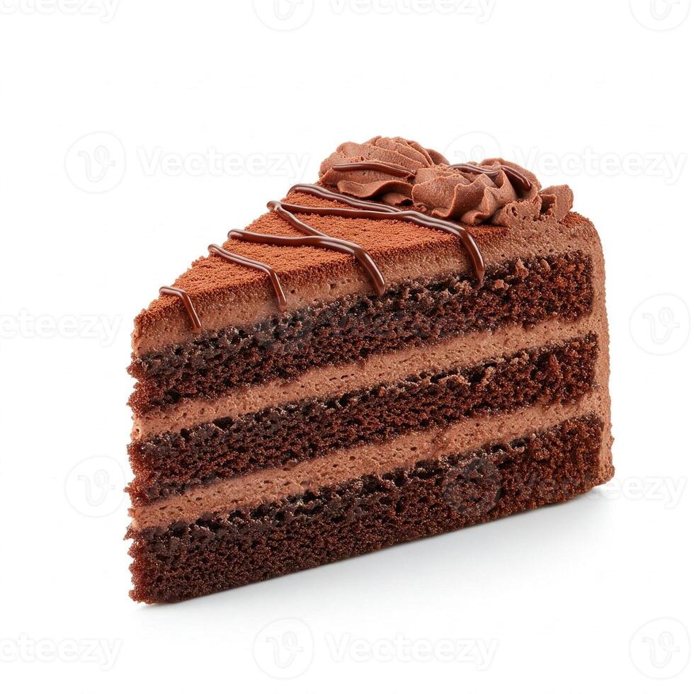A simple chocolate cake slice isolated on white photo