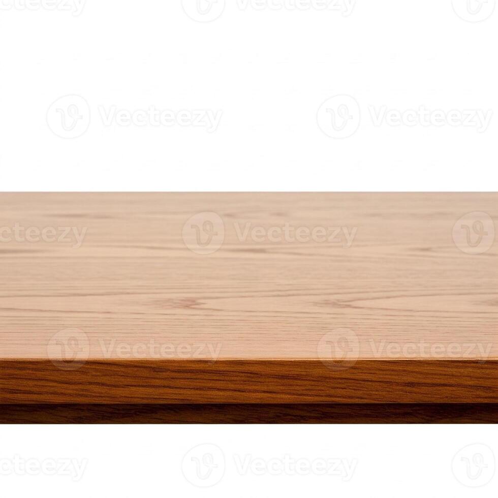 An empty wooden table surface isolated on white photo