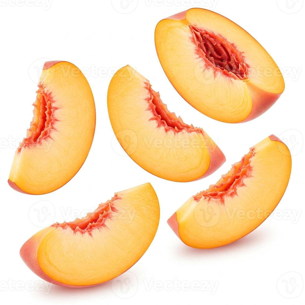 Peach slices isolated on white photo