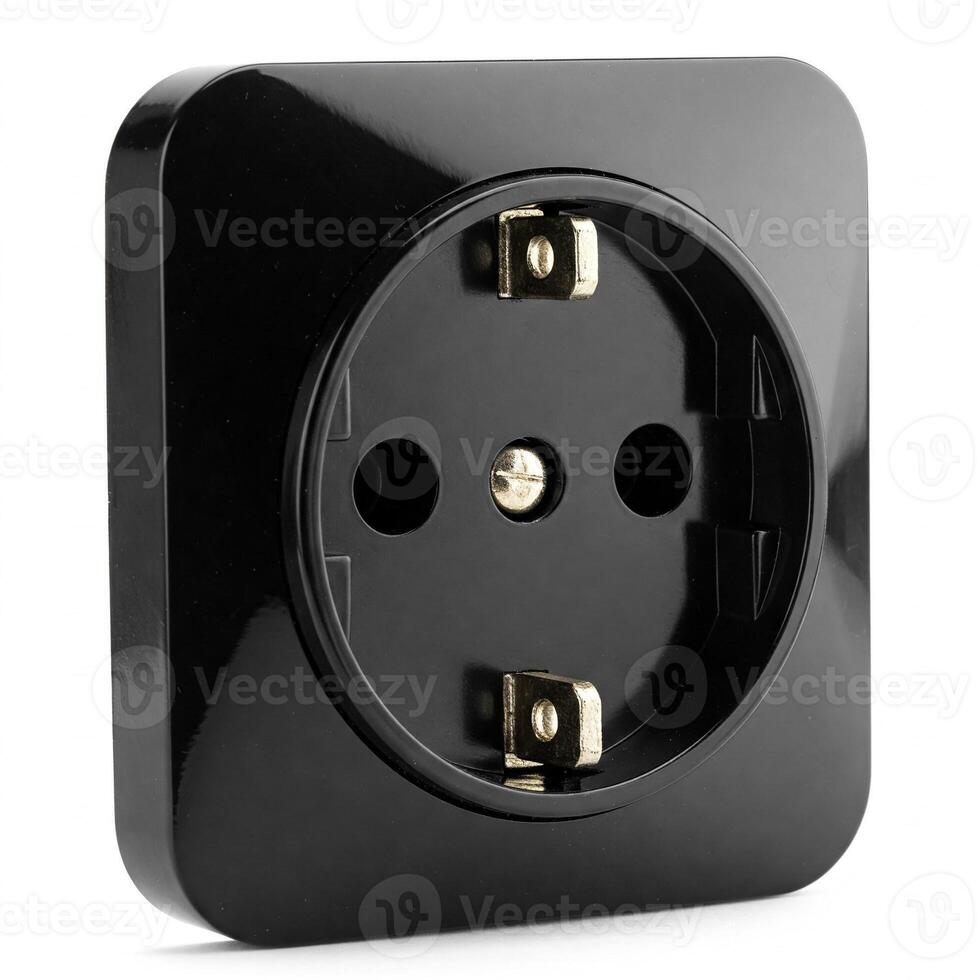 A black wall socket isolated on white photo