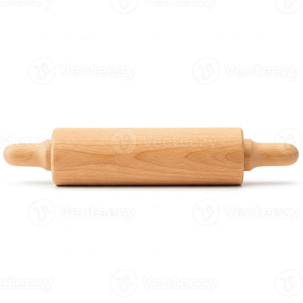 A wooden rolling pin isolated on white photo