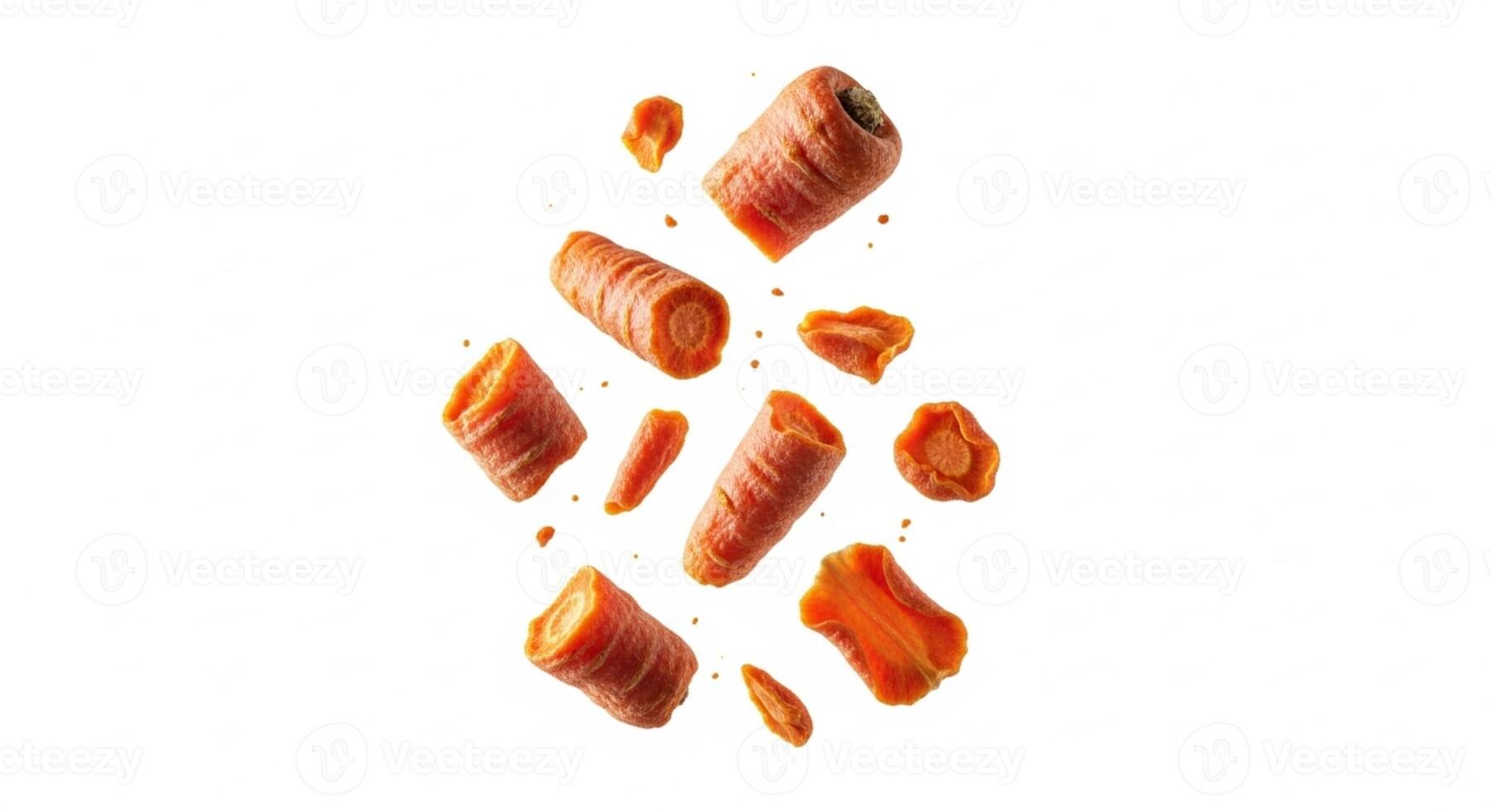 Dried carrot pieces isolated on white photo