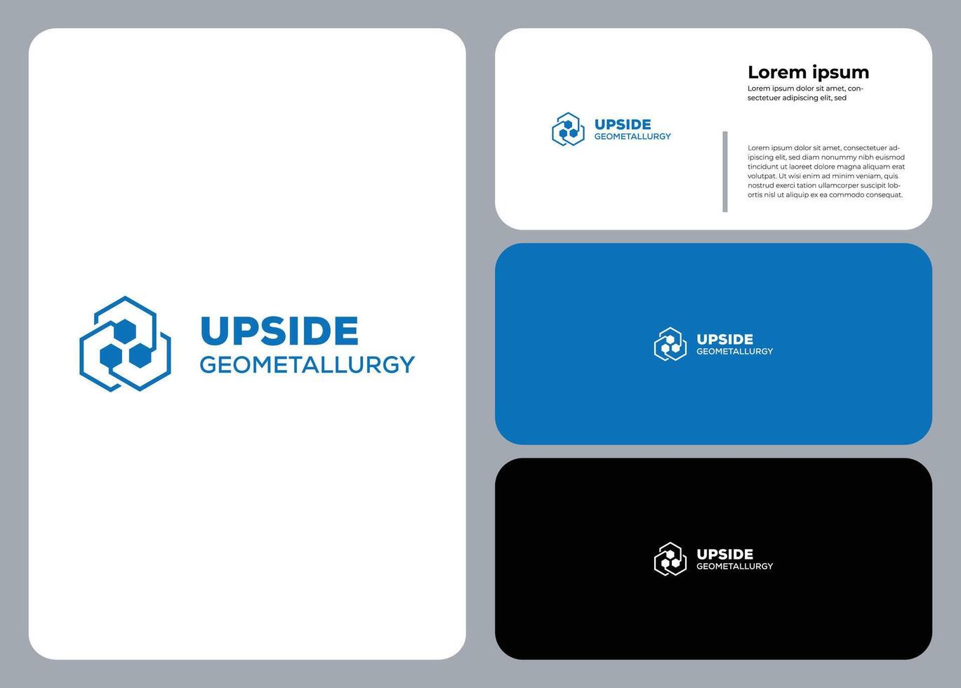 Upside Geometallurgy logo with hexagonal abstract icon, ideal for industrial, mining, and engineering branding design vector