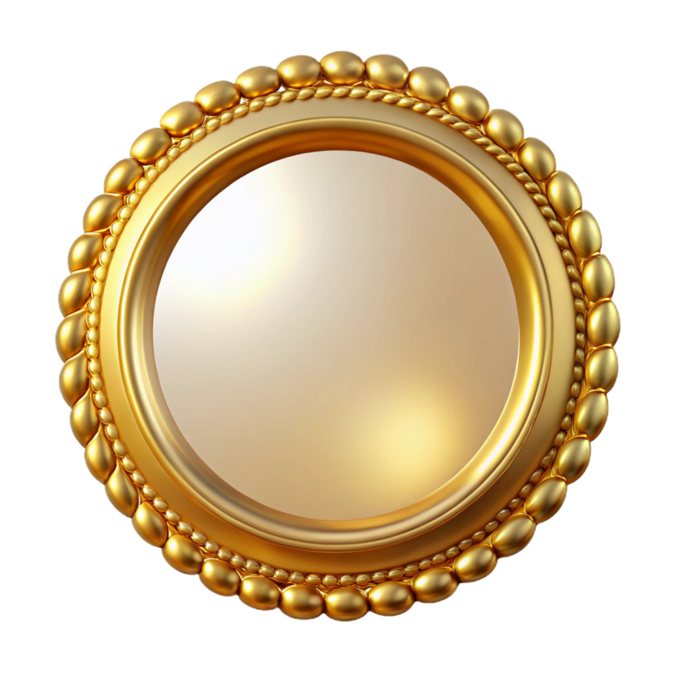 dramatic contemporary Circular golframe with beadeedge, glossy finish, reflecting a soft light source, front view, isolateon transparent background,high-resolution product photography impeccable png