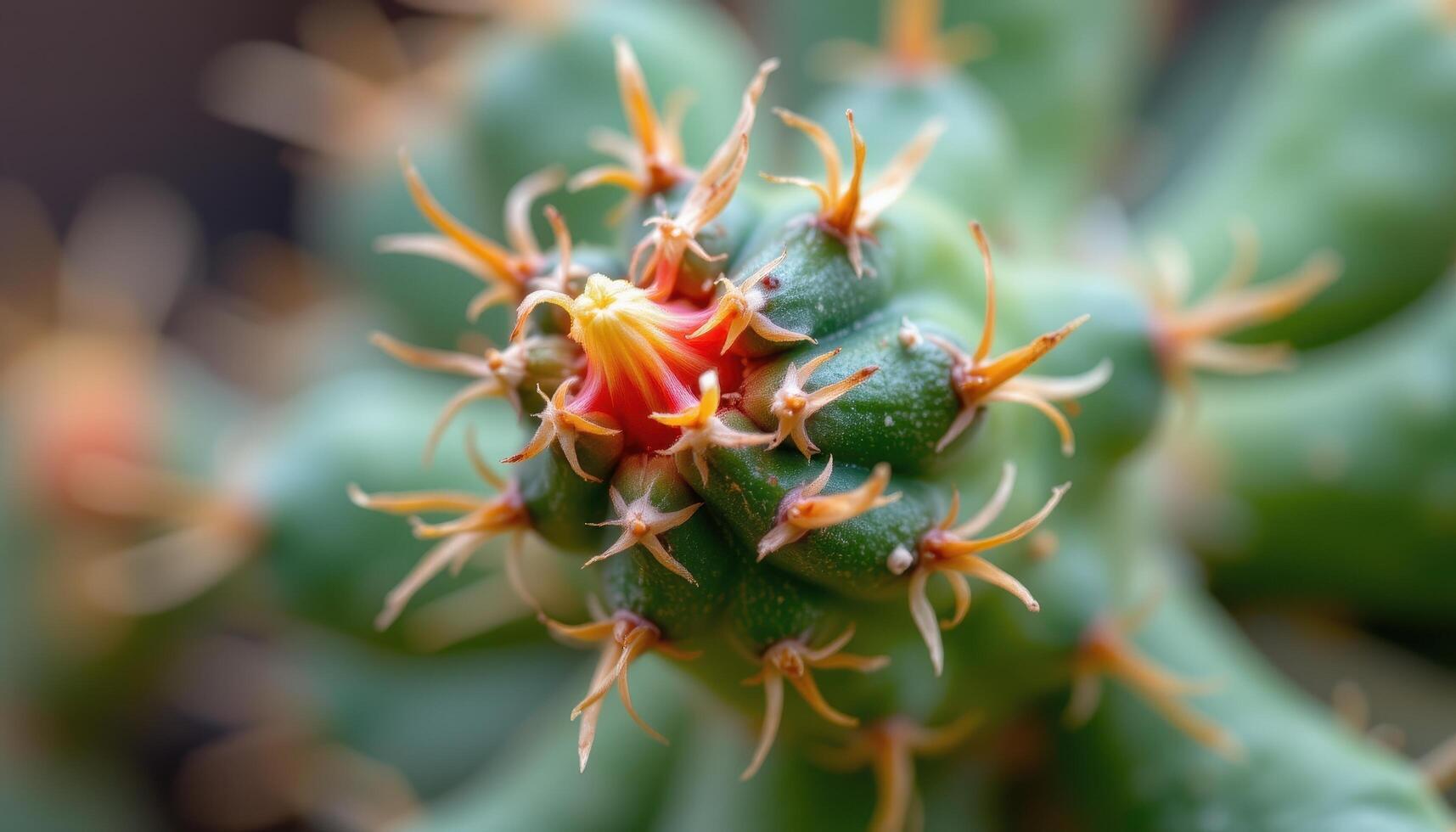 close up view of the fine details of a cactus flower bud before blooming. photo