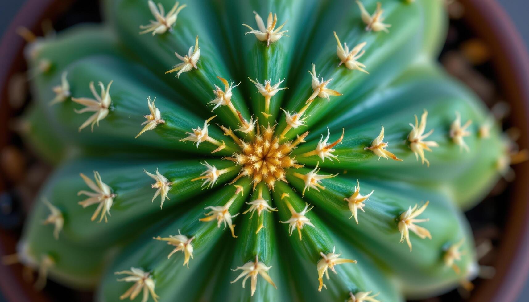 close up view of a cactus with radial symmetry viewed from its topmost point. photo