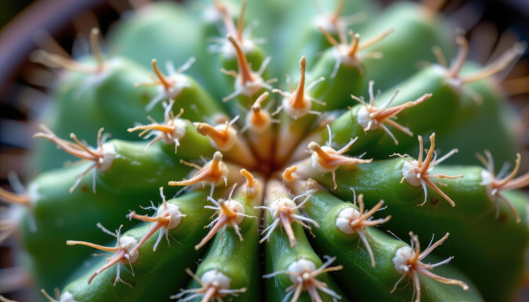 close up view of a cactus forming star shaped needle clusters, viewed with macro clarity. photo