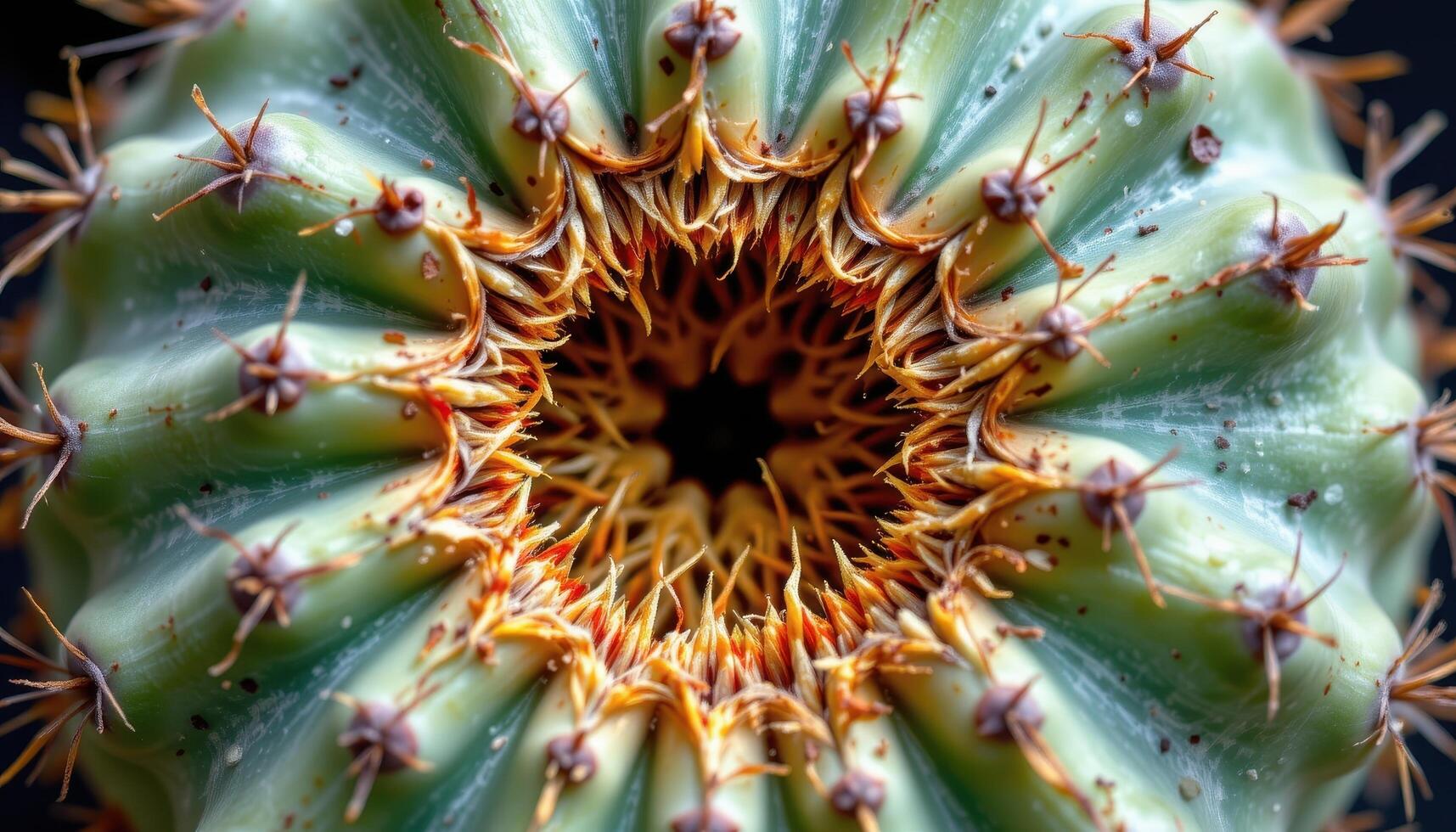 close up view of a cactus with a cracked pad revealing the thick, fibrous interior. photo