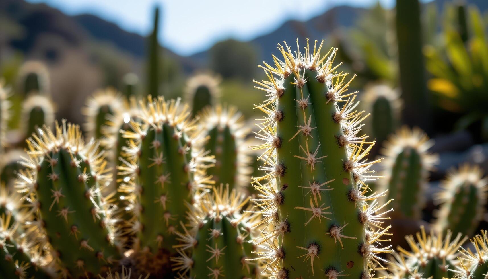 close up view of a cactus bathed in midday light with sharp contrast and deep shadows. photo