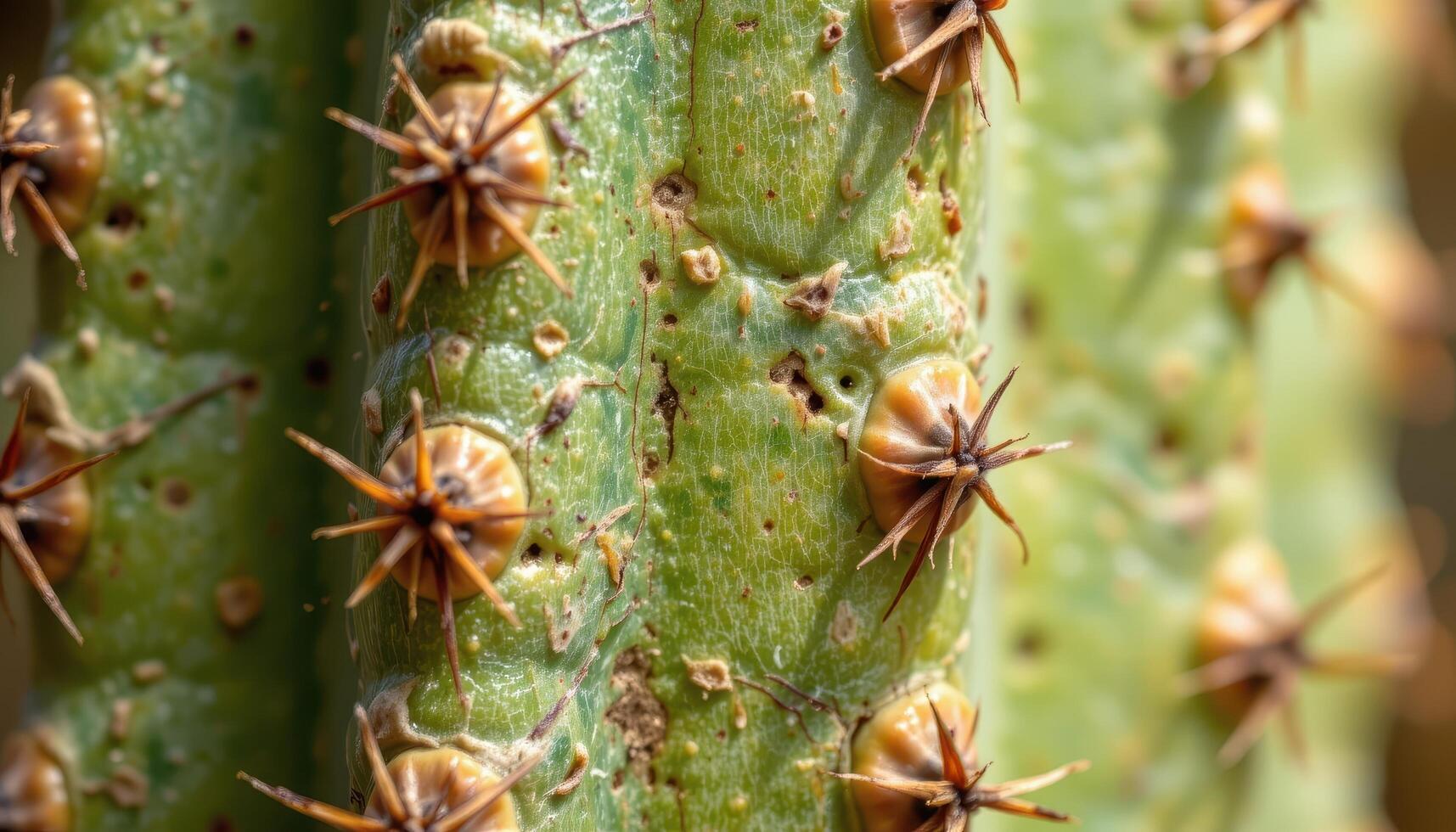 close up view of cactus flesh that is bruised and scarred, telling stories of harsh desert life. photo