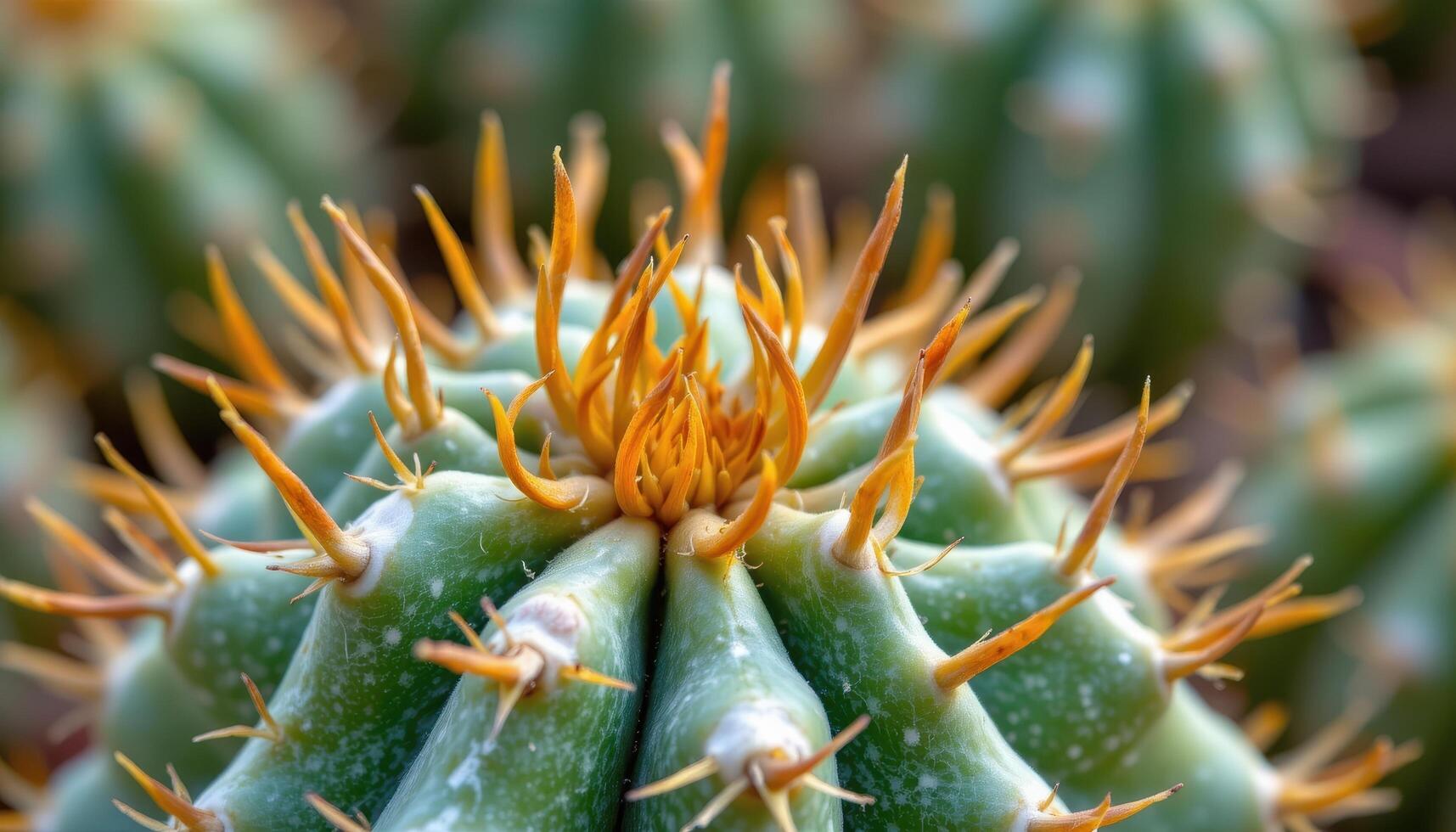 close up view of a cactus sprouting new segments with tiny thorns. photo