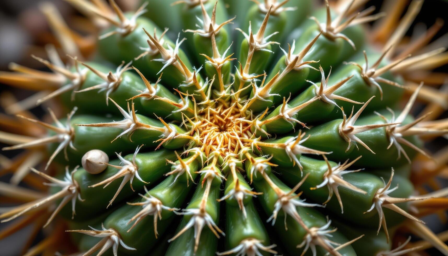 close up view of a cactus with thorns so dense they form a nearly opaque shell. photo