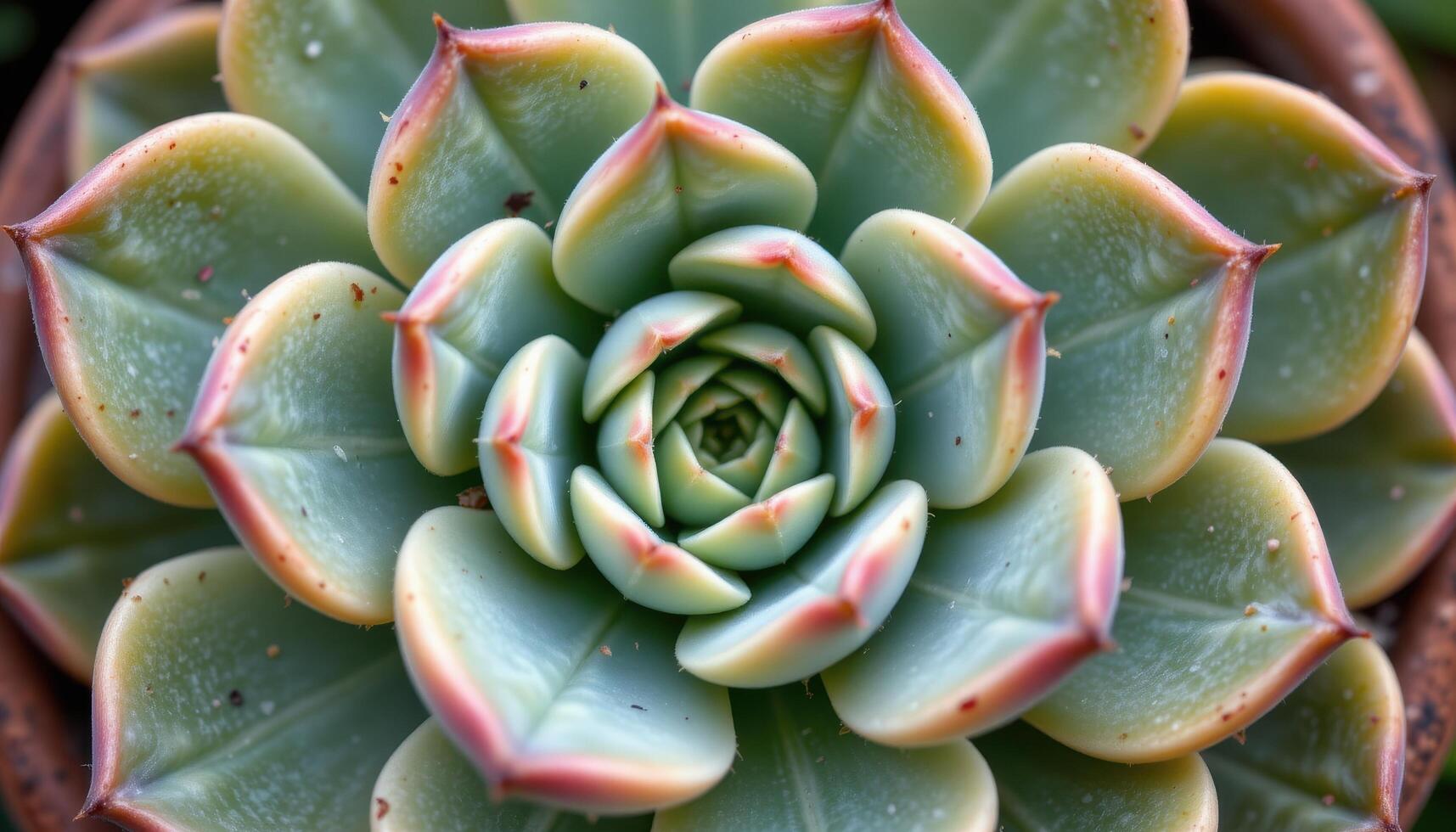 close up view of a succulent's rosette pattern with clean symmetry and color depth. photo
