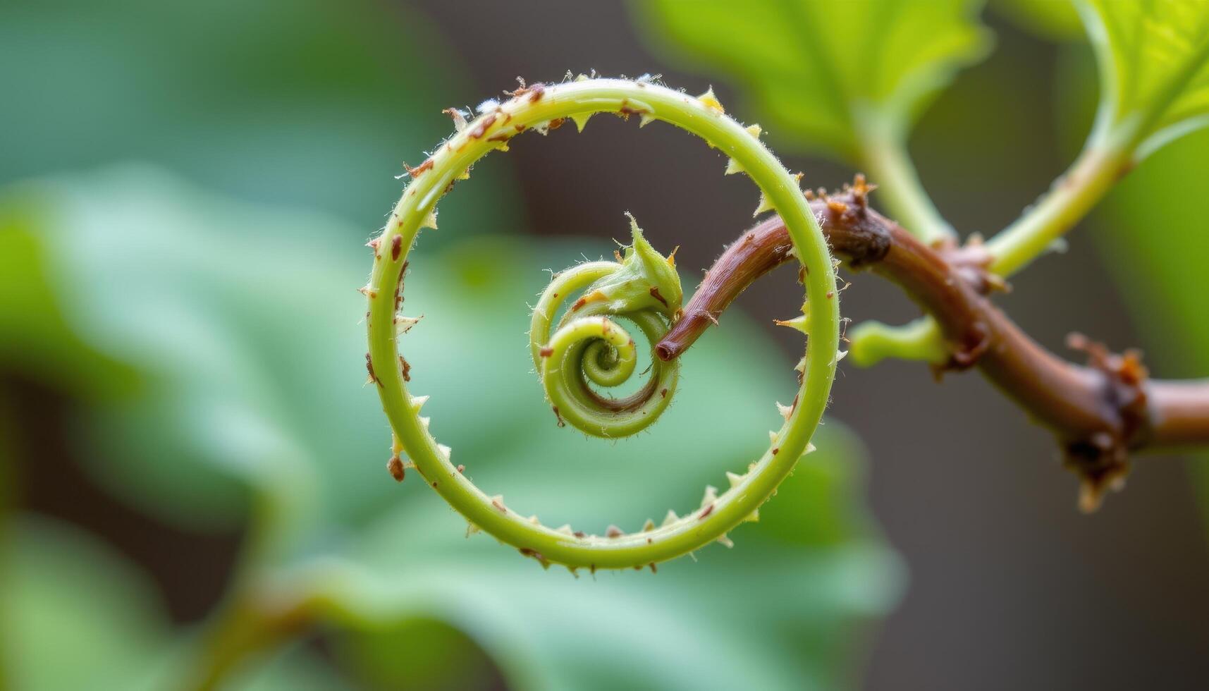 close up view of the delicate geometry in a young vine's spiral tendril. photo