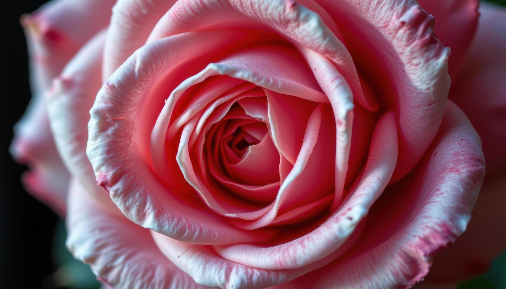 close up view of layered petals on a blooming rose with velvety textures and shadows. photo
