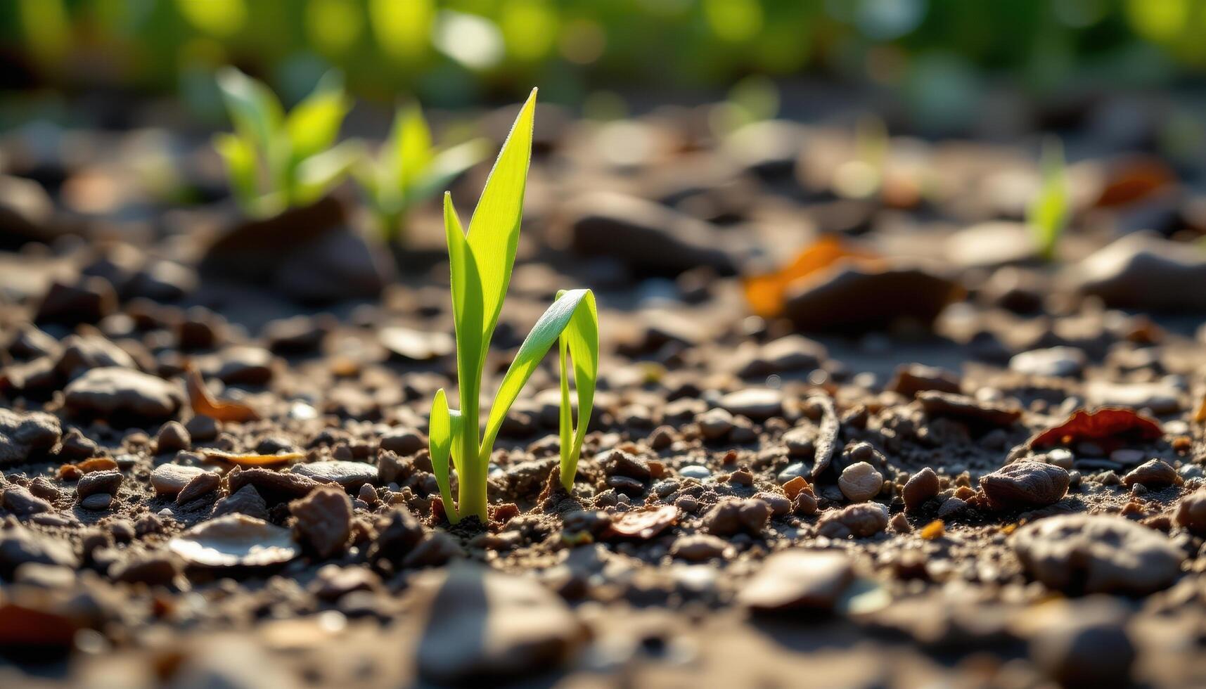 close up view of bamboo shoots emerging from damp soil with earthy tones and early sunlight. photo