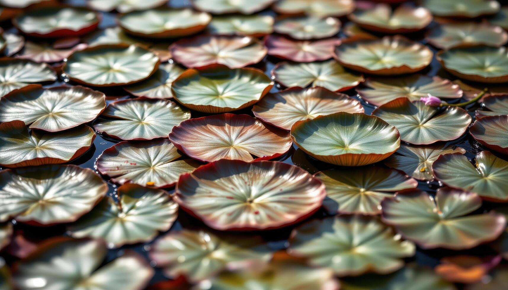 close up view of layers of lily pads arranged in overlapping circles. photo