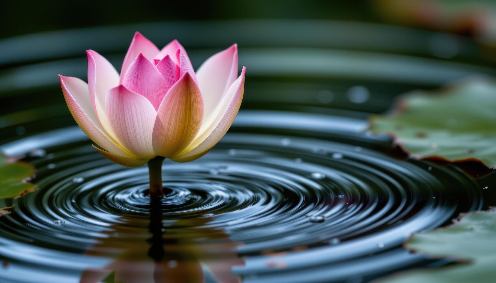 close up view of an unopened lotus flower sitting above rippling water. photo