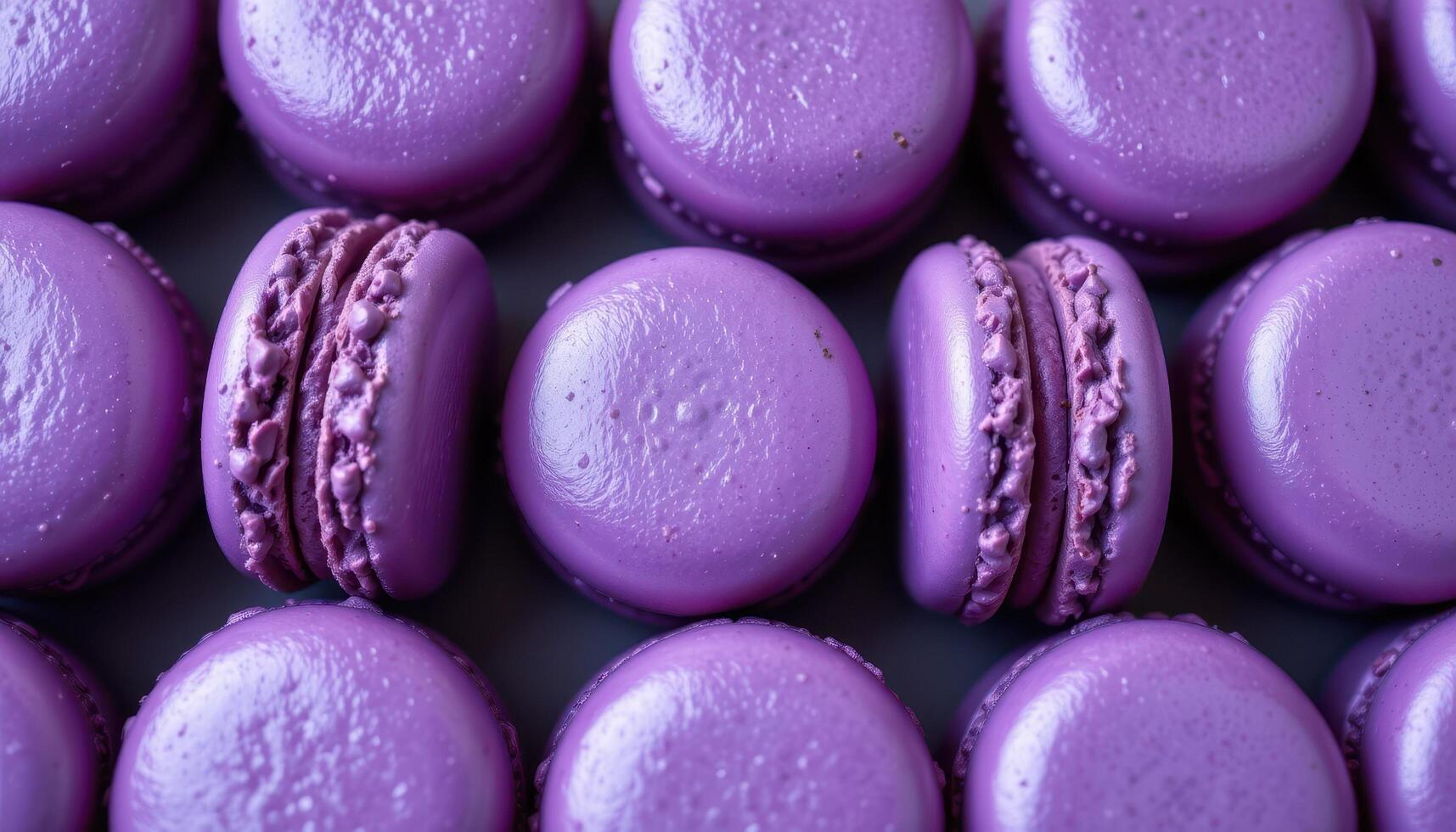 close up view of shiny purple macarons arranged in an infinity loop pattern. photo