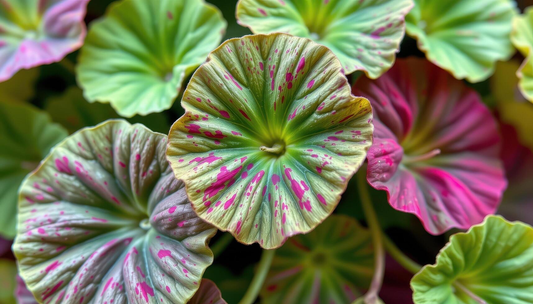 close up view of nasturtium leaves with bold round shapes and centered veins. photo
