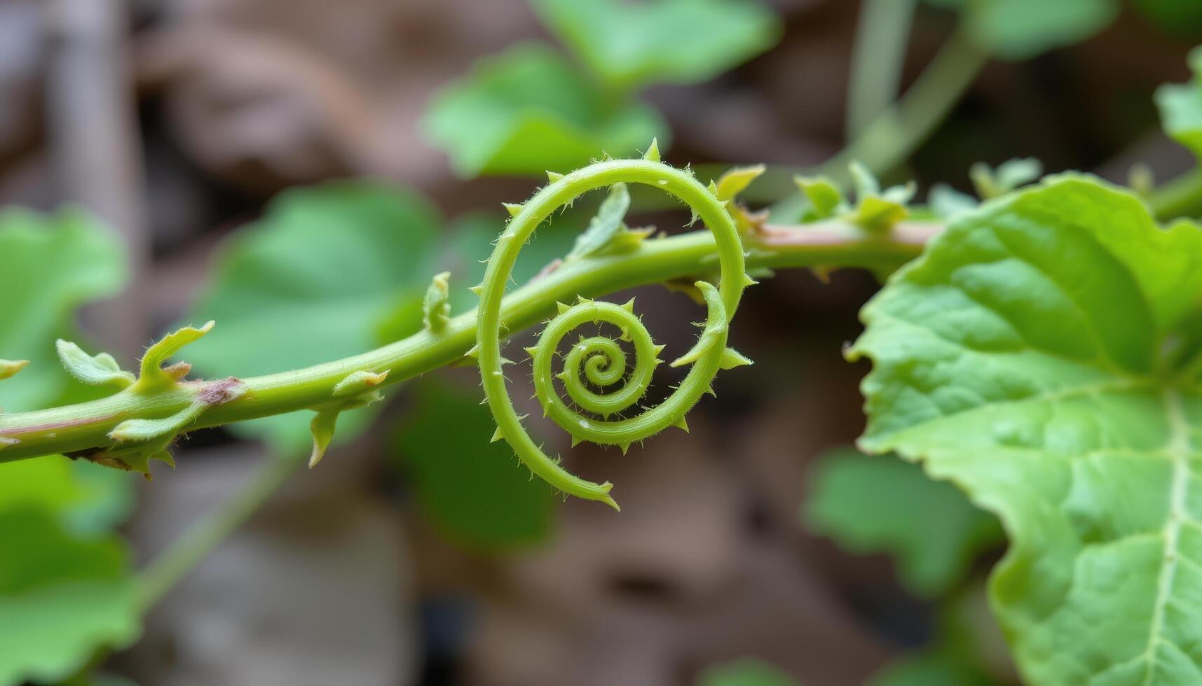 close up view of young vine tendrils curling into spirals as they search for support to cling to. photo