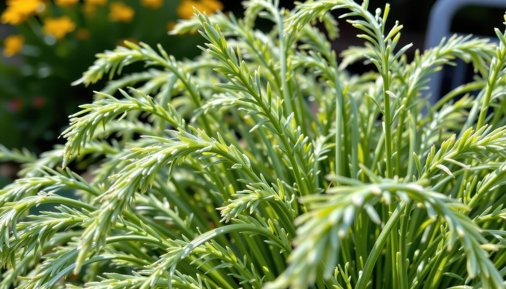 close up view of fennel fronds swaying gently in the garden breeze. photo