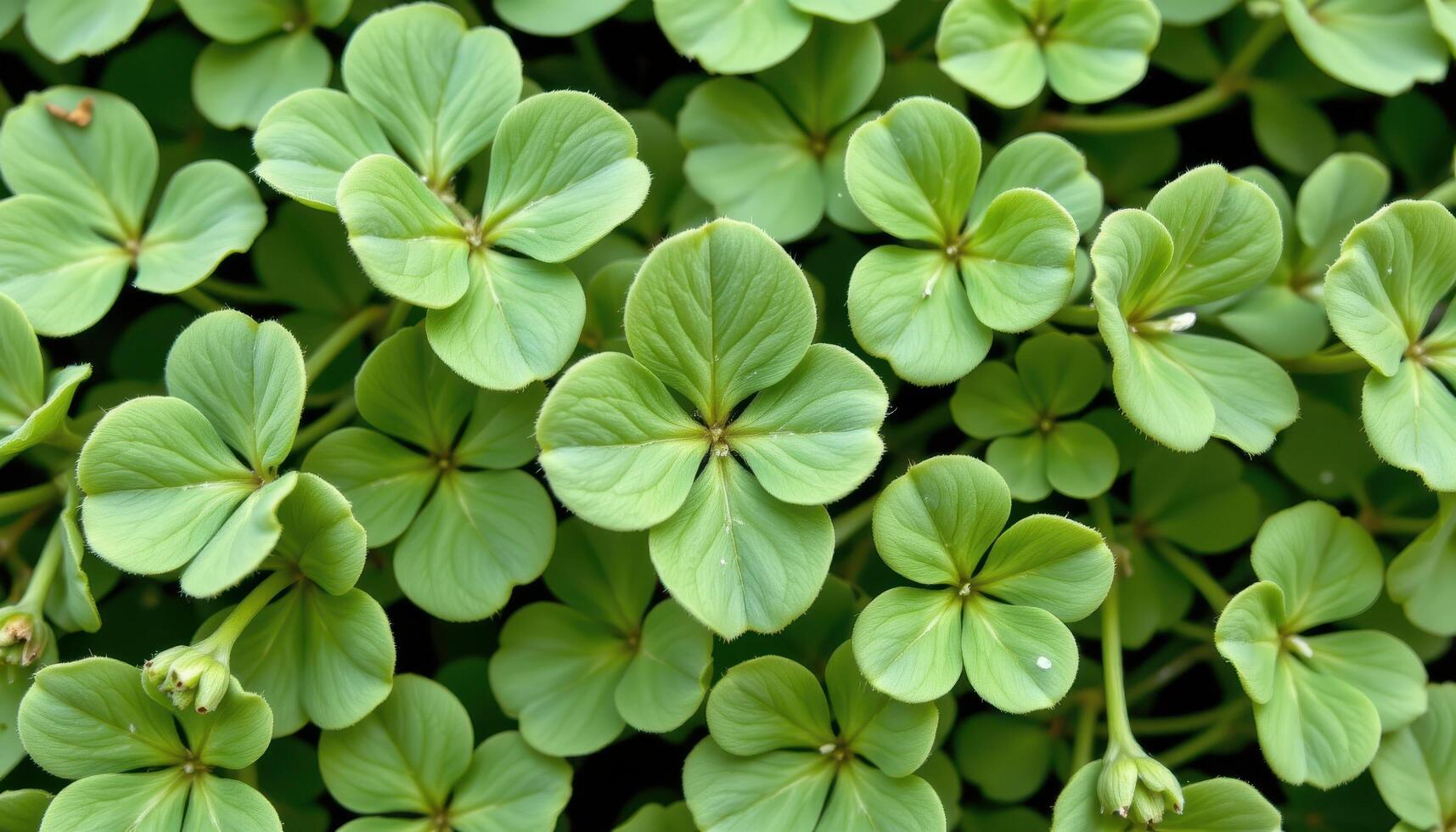 close up view of wild clover leaves overlapping in a tangle of soft green textures. photo