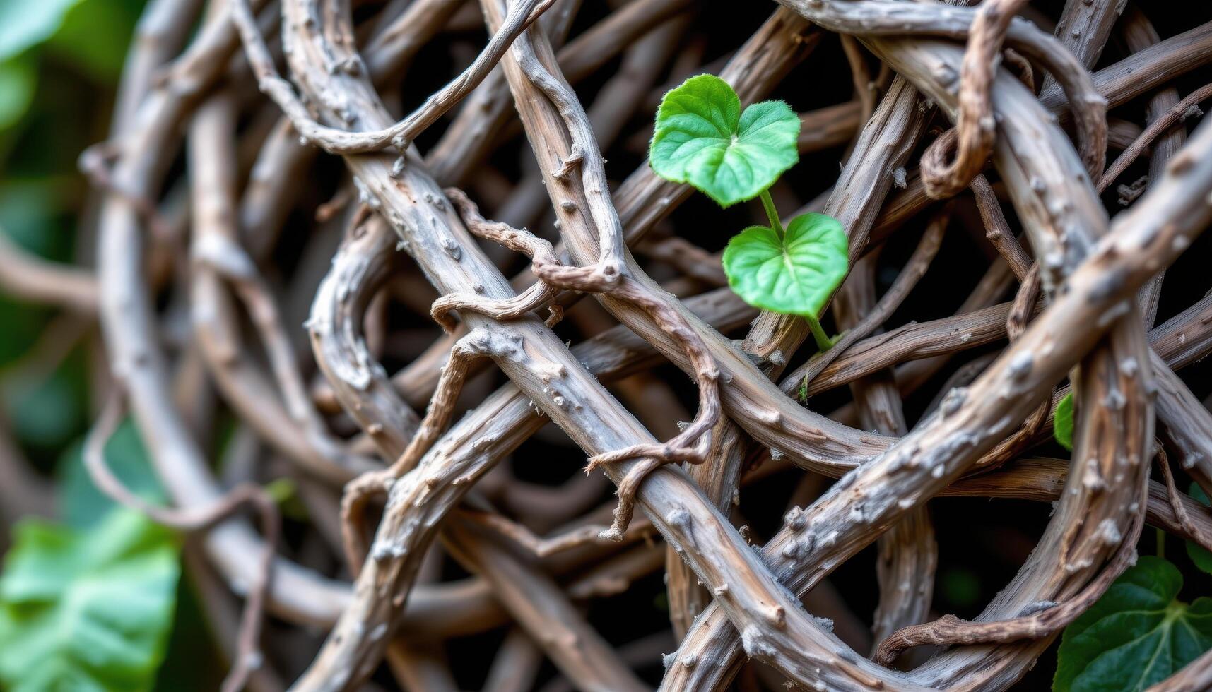 close up view of twisted vines wrapping around each other with visible tension and growth direction. photo